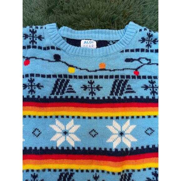 Aldi Gear Sweater Mens XL Blue Crew Neck Long Sleeves Ugly Christmas Pullover - Picture 3 of 10